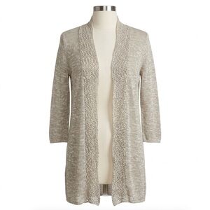 Cynthia Rowley Linen Cardigan Sweater Duster Open Knit Taupe Womens Medium NWOT